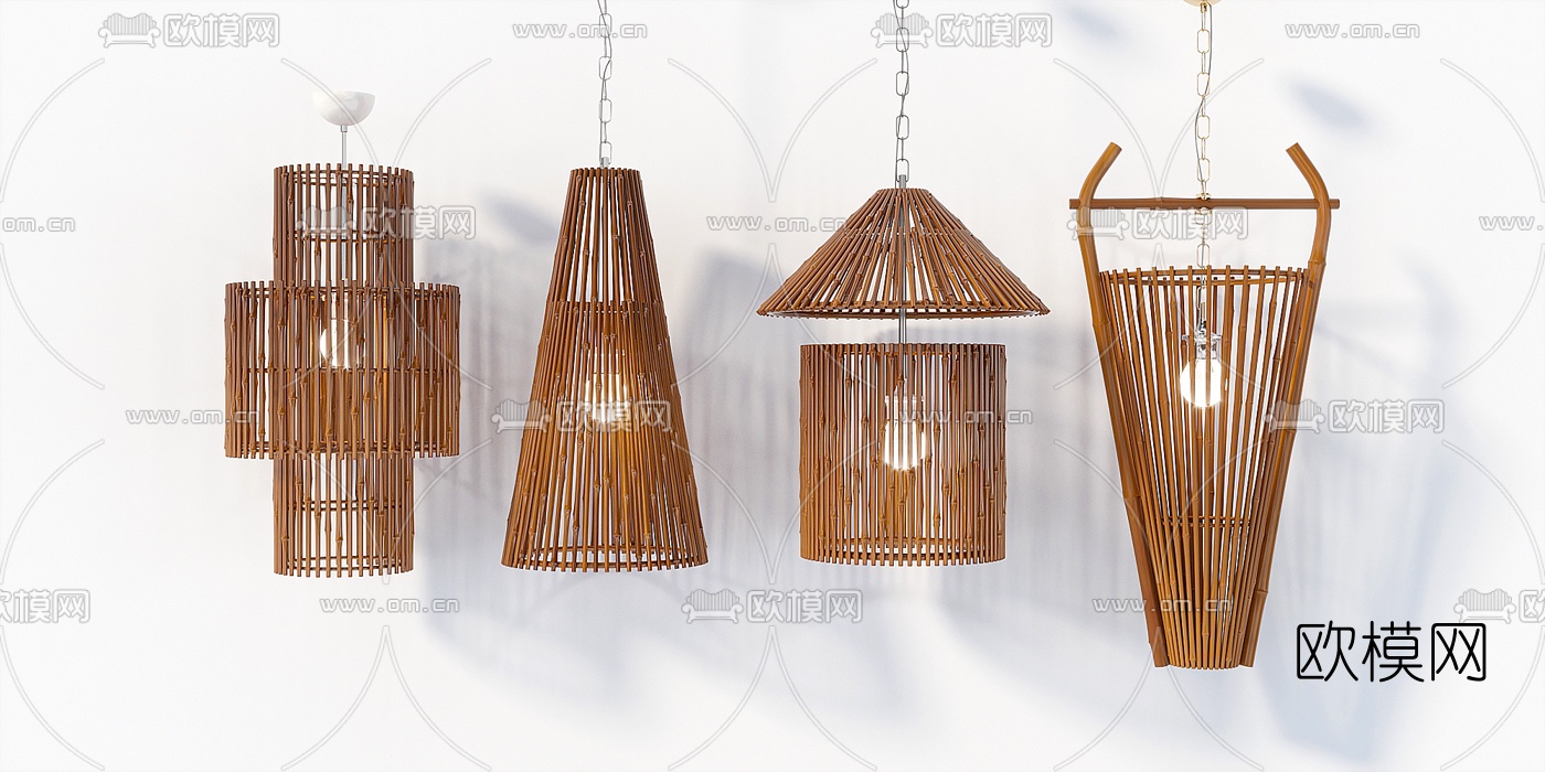 自然风竹编吊灯3d模型下载