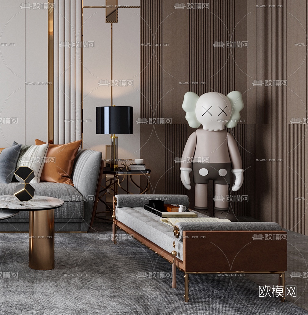 现代布艺沙发茶几组合3d模型