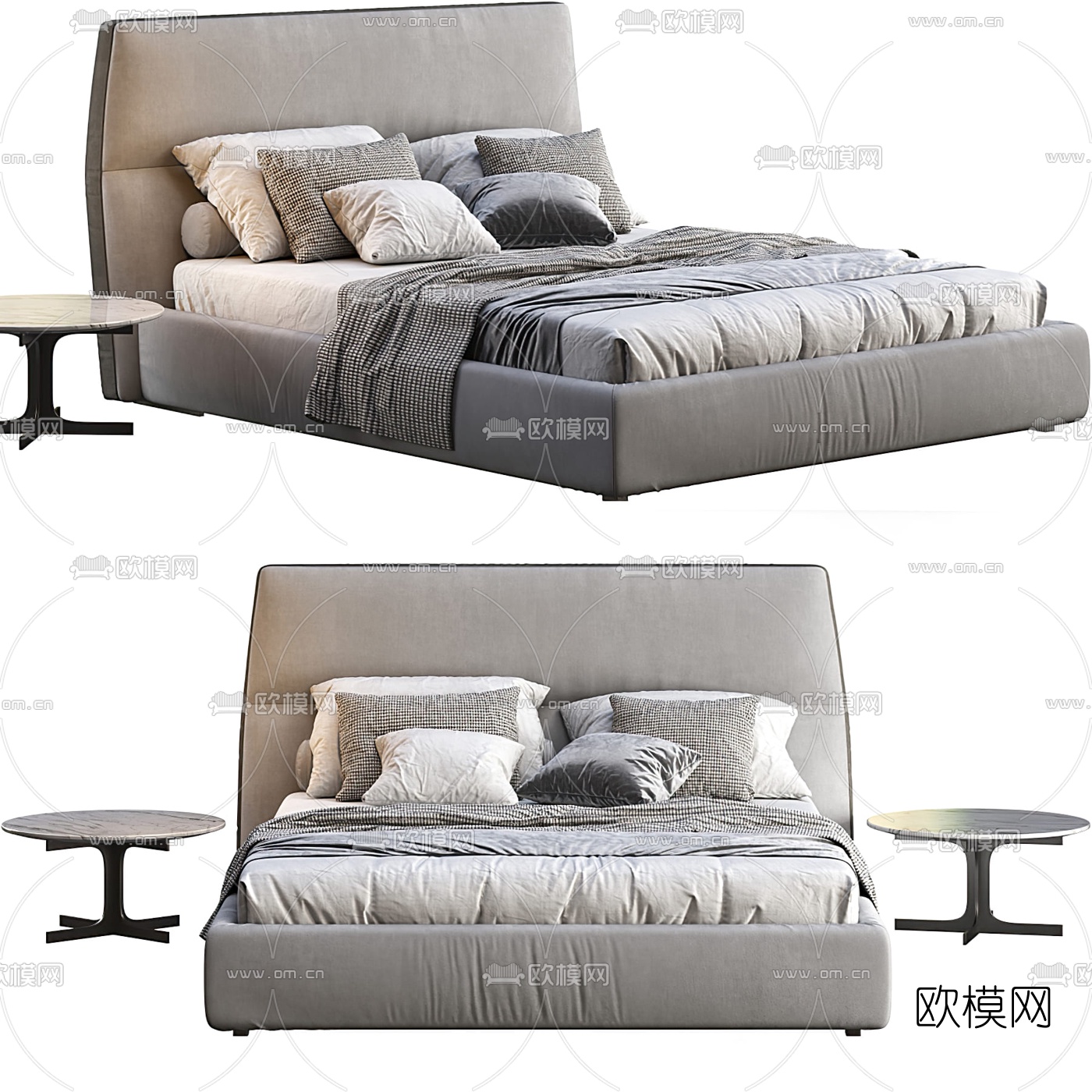 现代布艺双人床3d模型下载