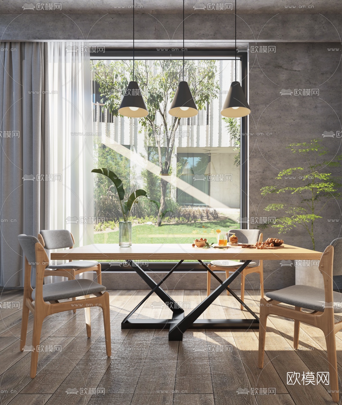 工业风餐厅su模型下载（渲染图2）
