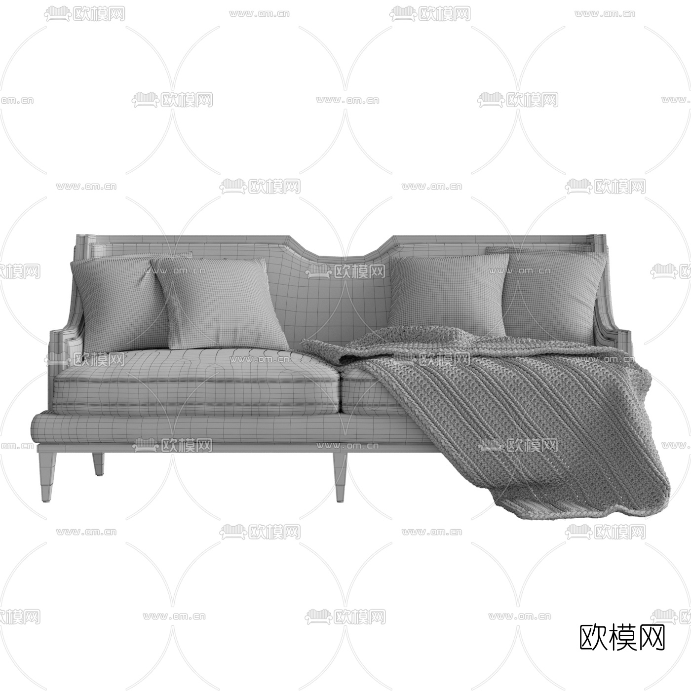 美式布艺双人沙发3d模型