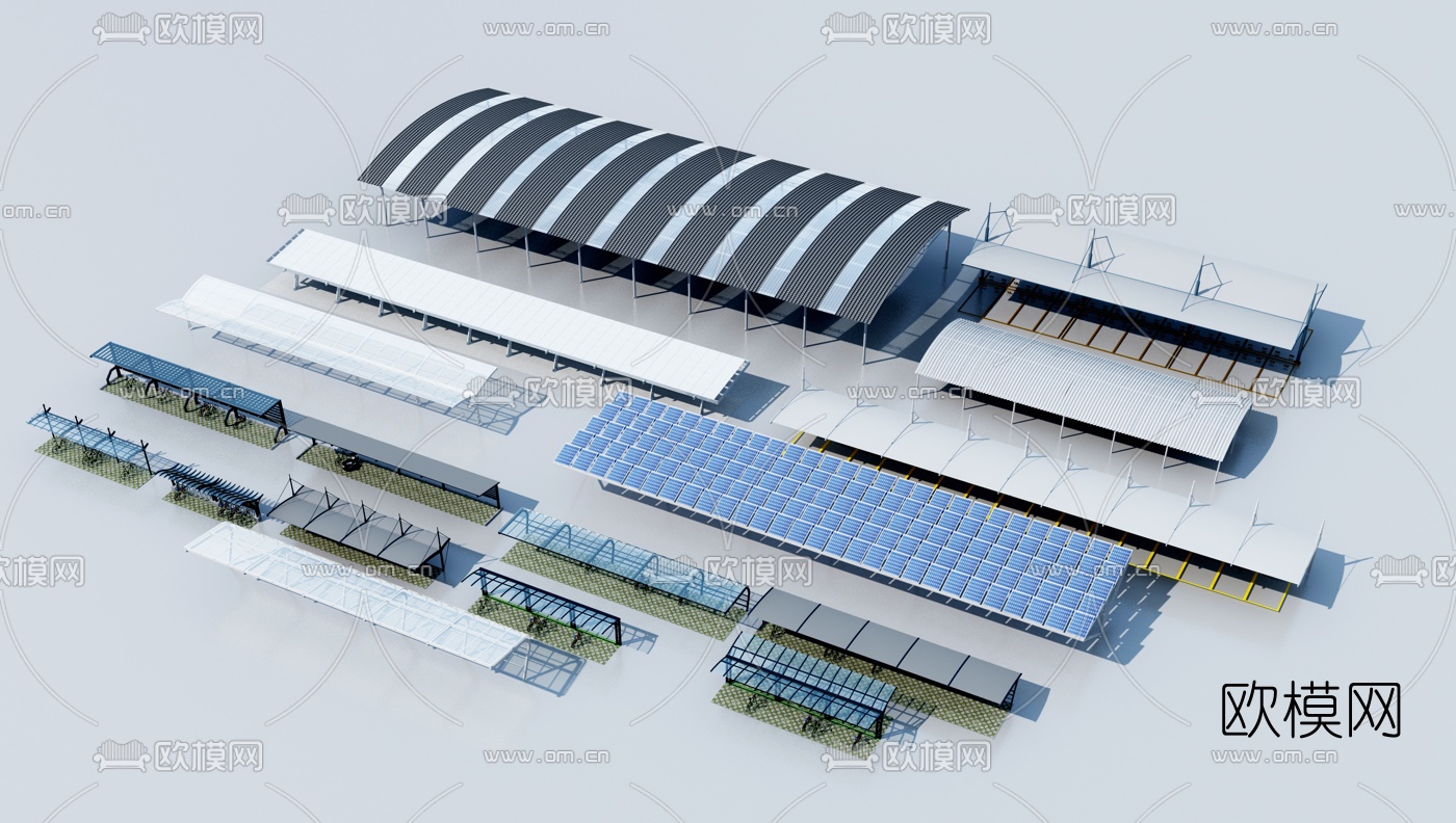 现代停车棚建筑构件3d模型