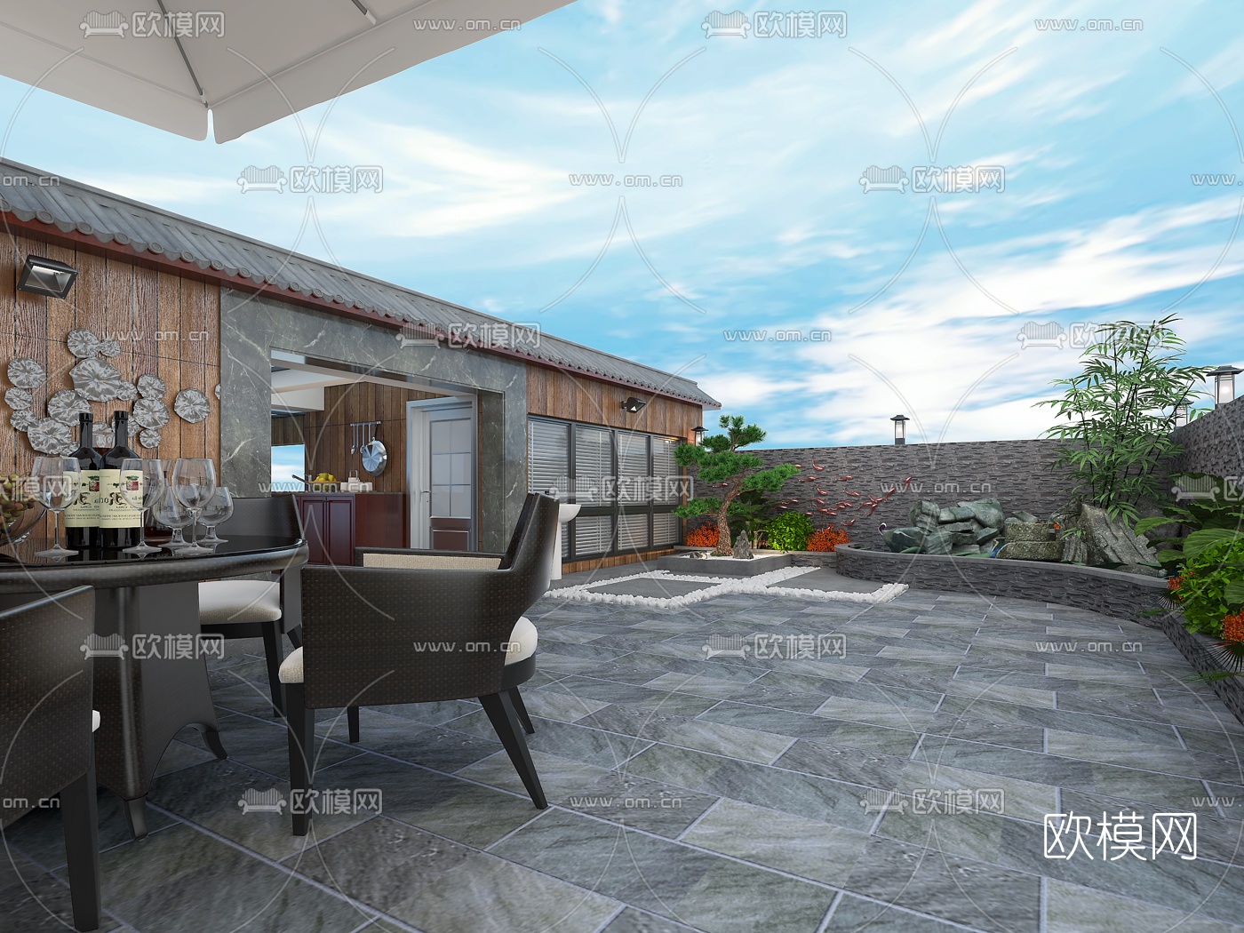 现代阳台露台花园免费3d模型下载