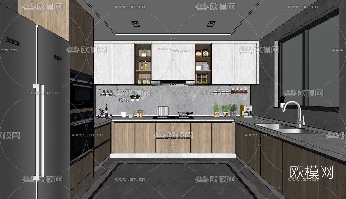 现代厨房su模型下载