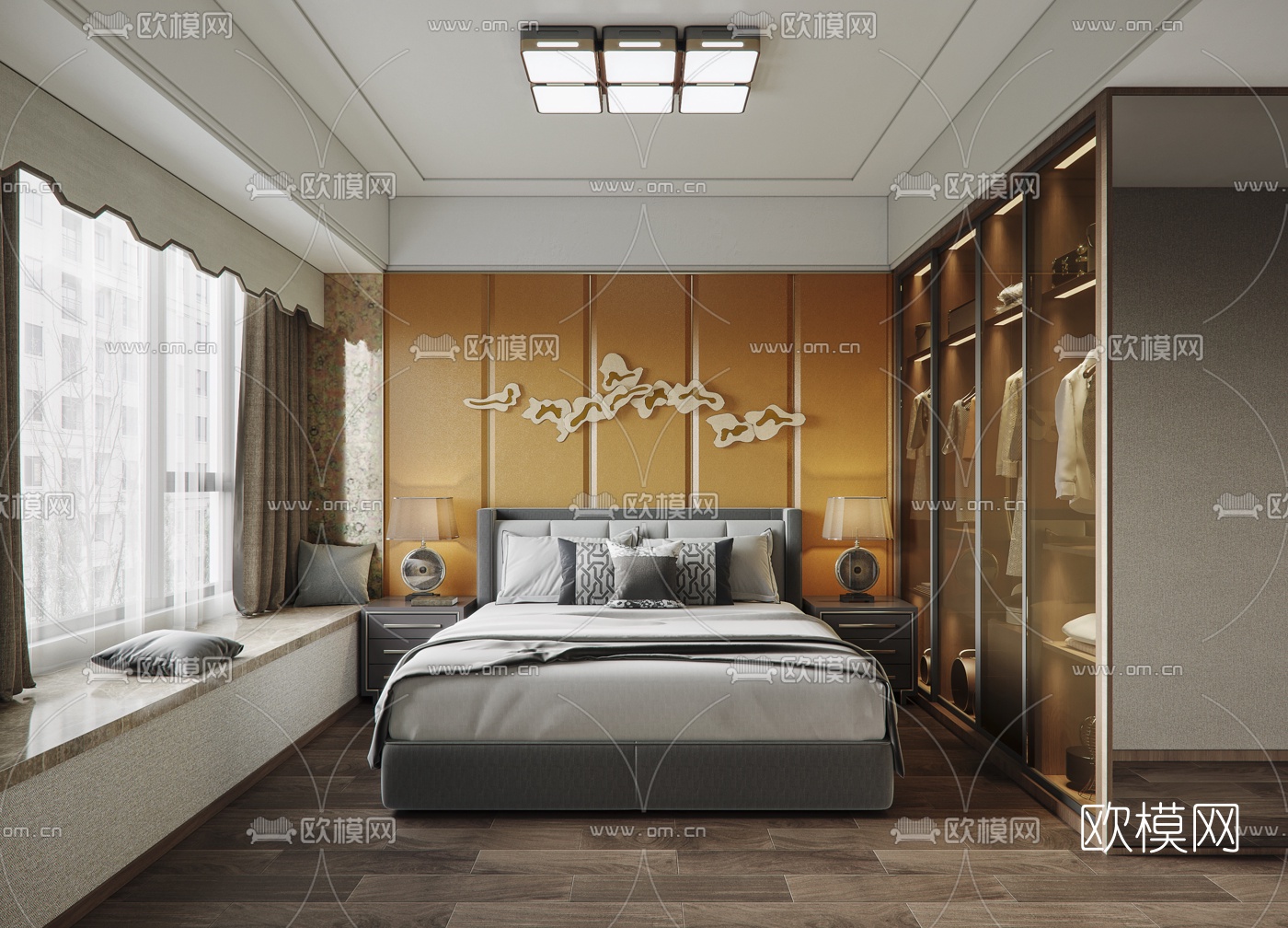 新中式卧室主人房3d模型下载