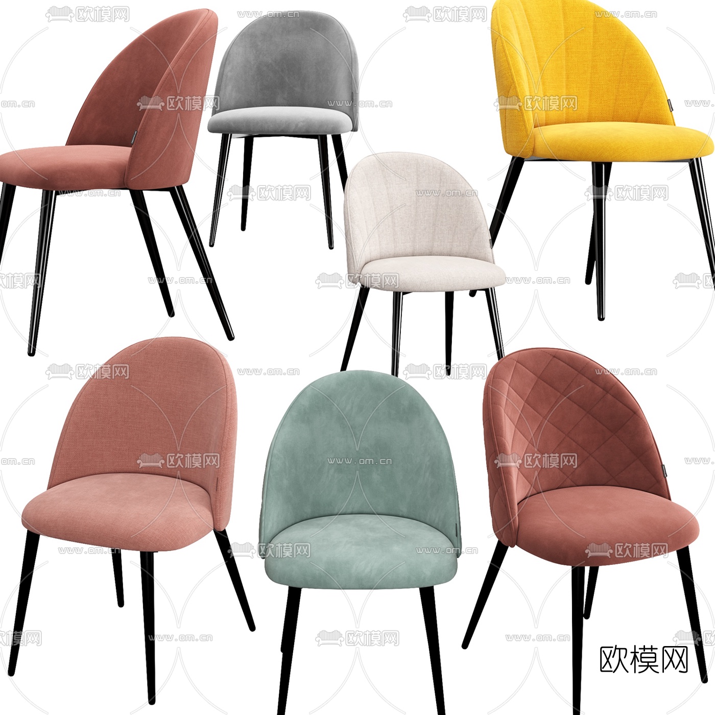 现代布艺餐椅单椅3d模型下载（渲染图2）