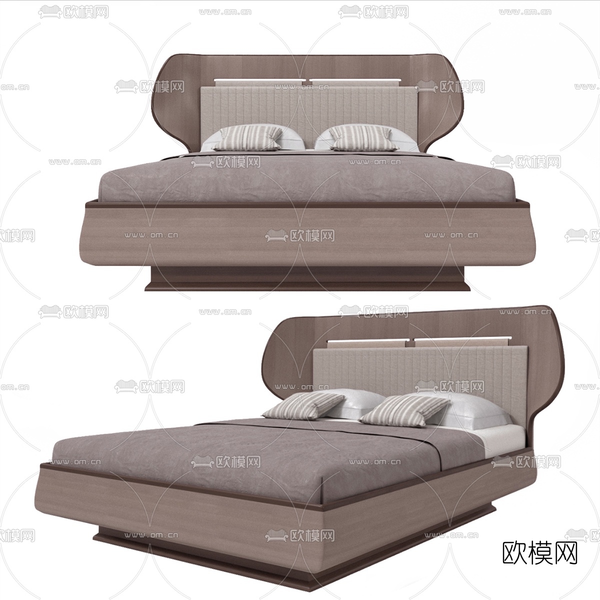 现代布艺双人床3d模型下载（渲染图1）