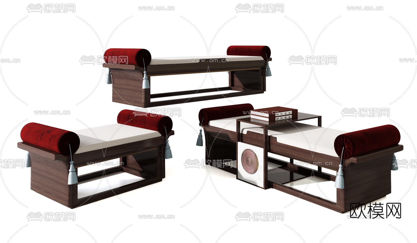 新中式沙发凳脚踏3d模型下载