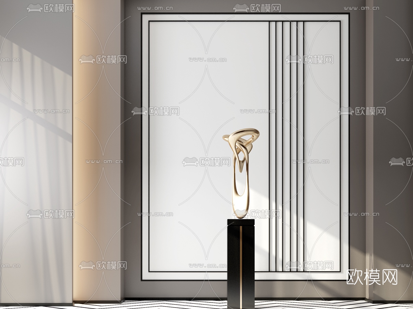 现代金属抽象雕塑3d模型下载