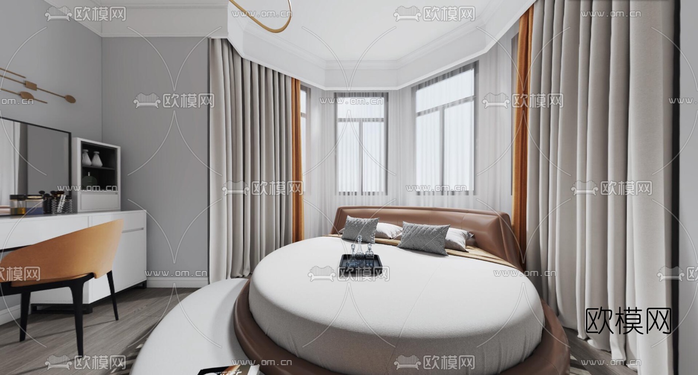 现代卧室圆床房vr全景3d模型