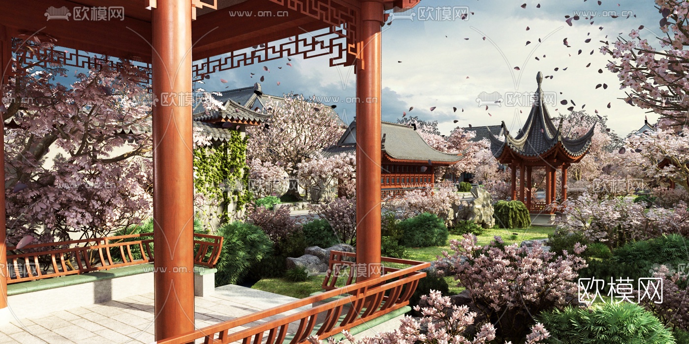 中式古建园林景观3d模型