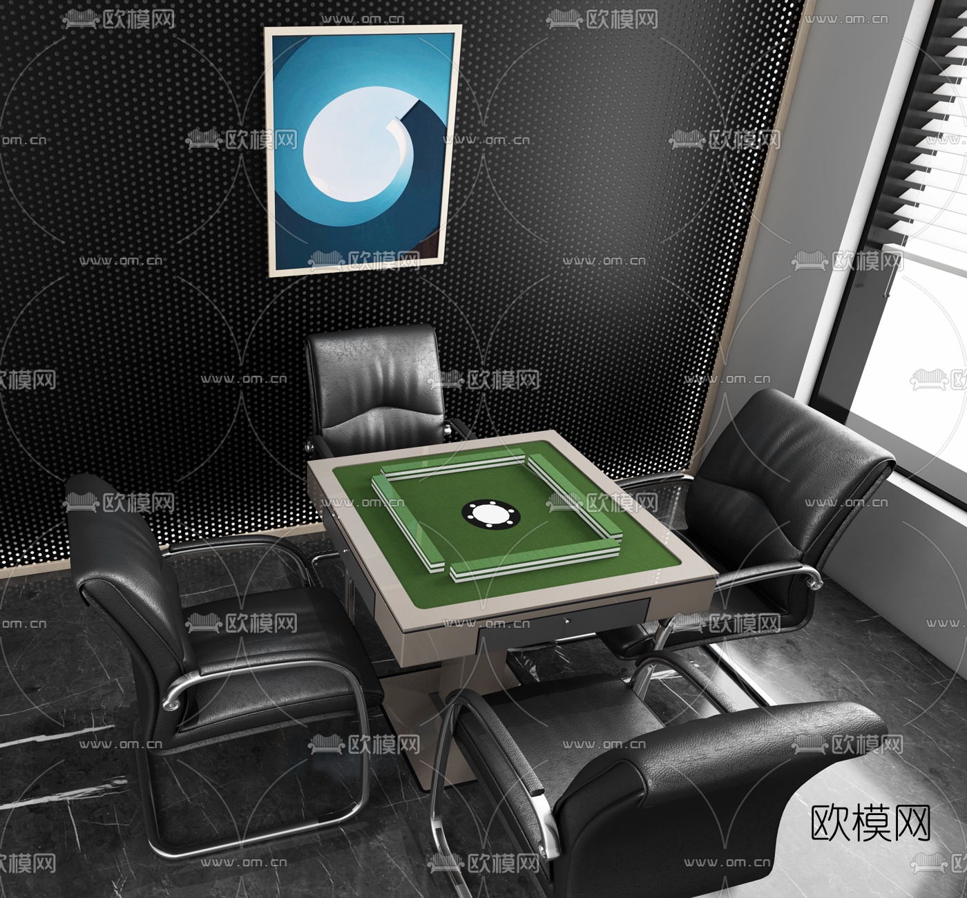 现代自动麻将桌椅3d模型下载（渲染图2）