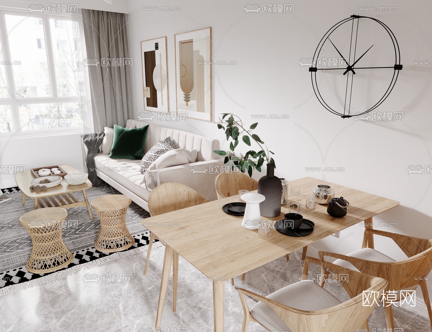 北欧客餐厅厨房3d模型下载（渲染图3）