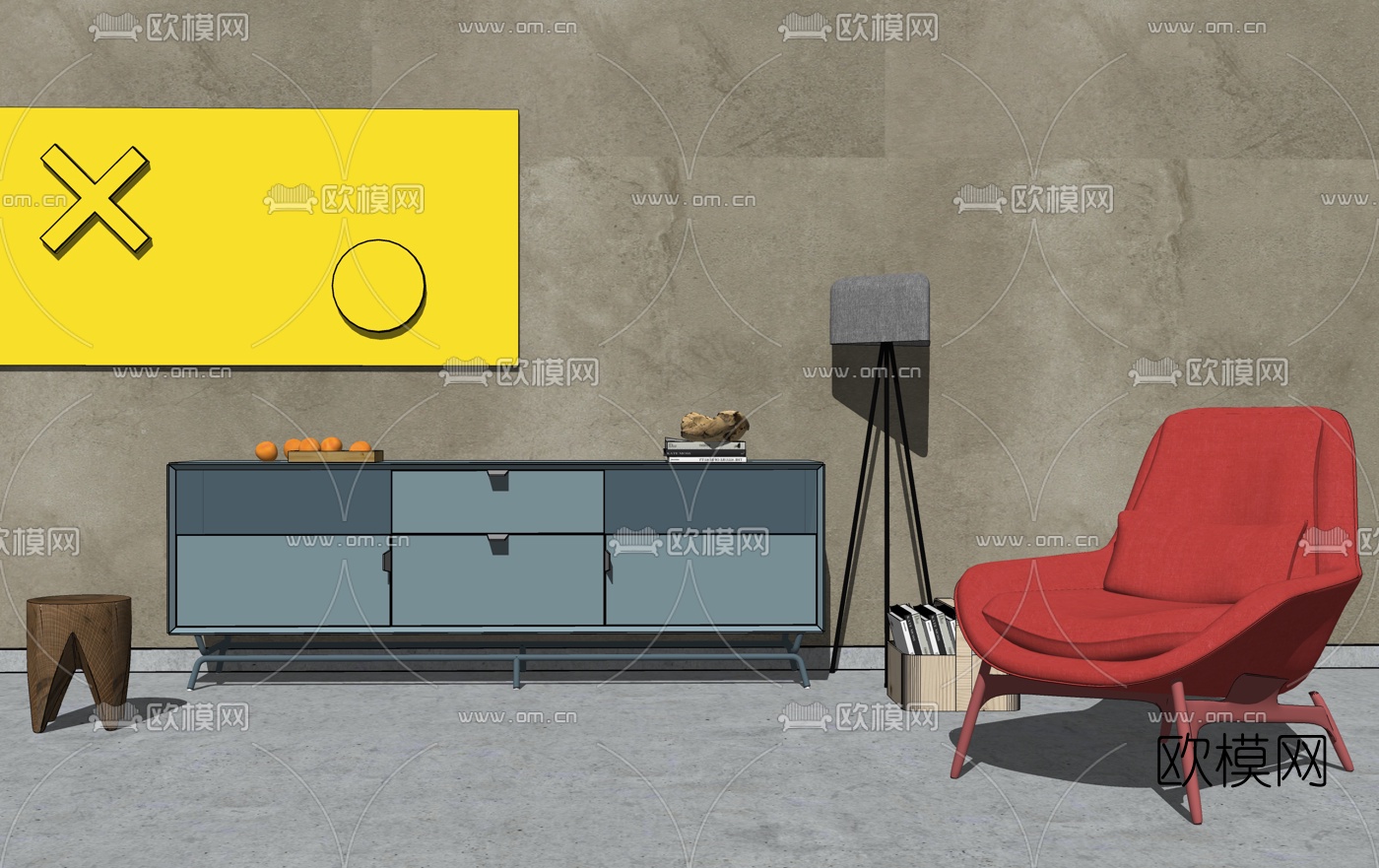 现代边柜休闲椅su模型下载