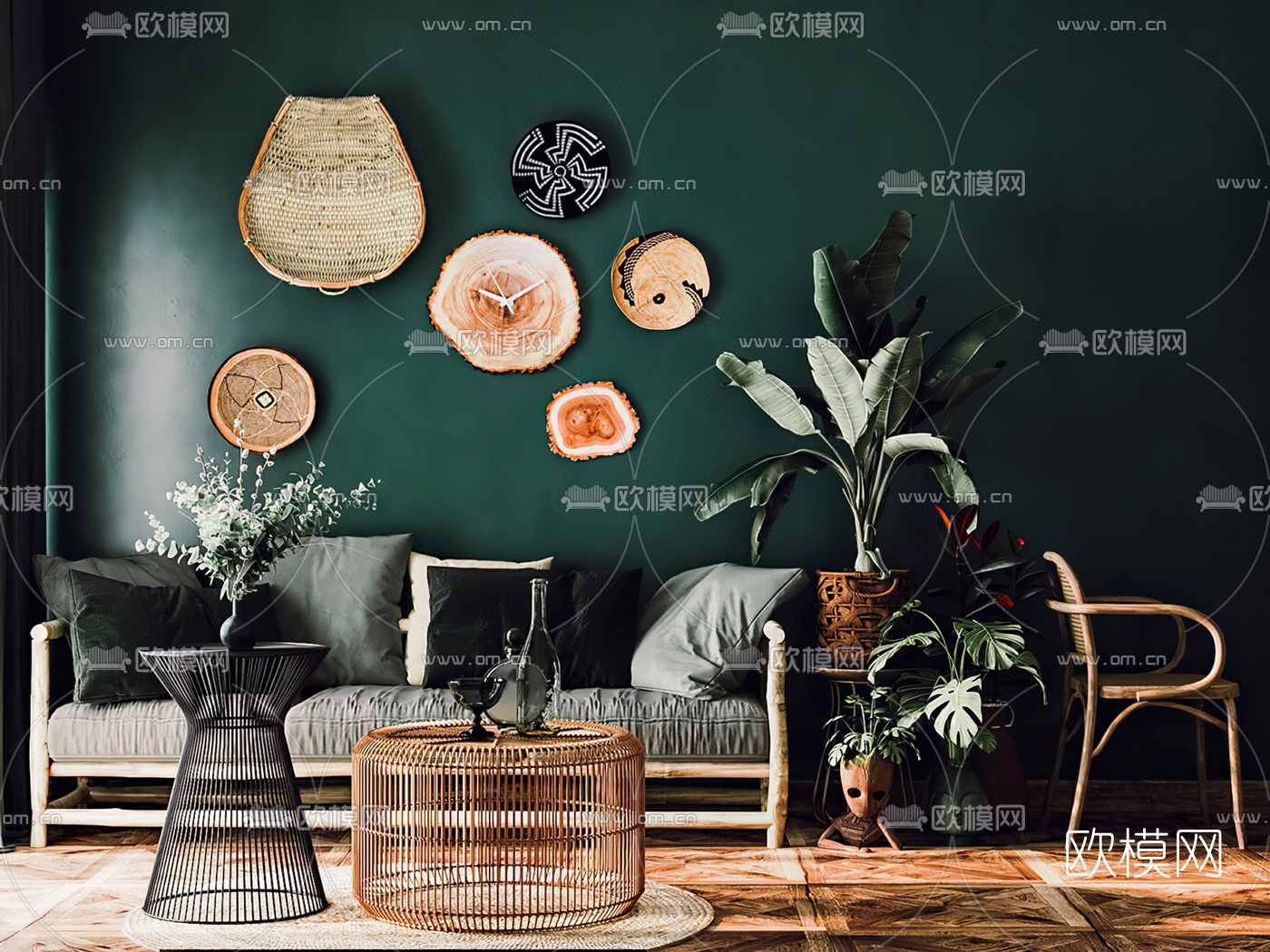 东南亚布艺沙发组合3d模型下载（渲染图2）