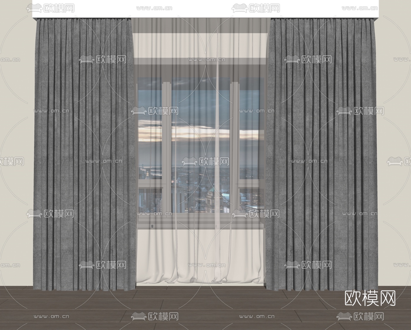 现代布艺窗帘su模型下载
