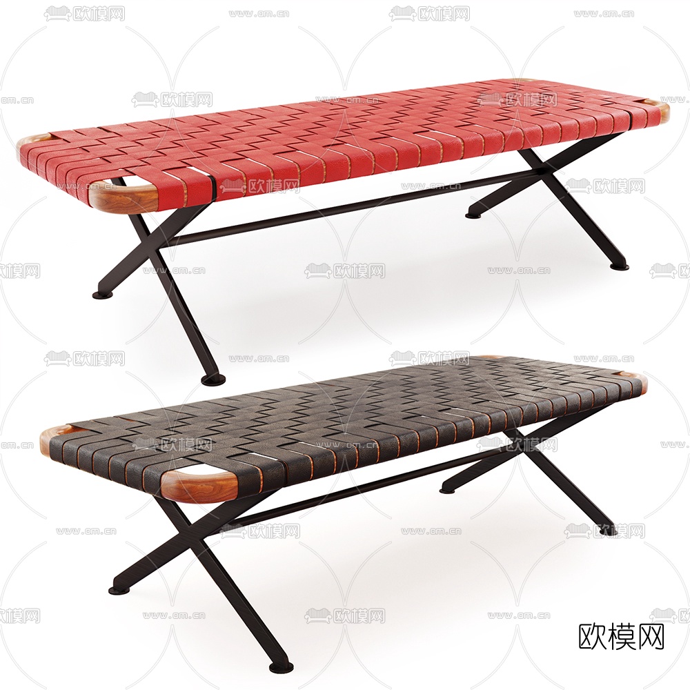 现代编织床尾凳3d模型下载