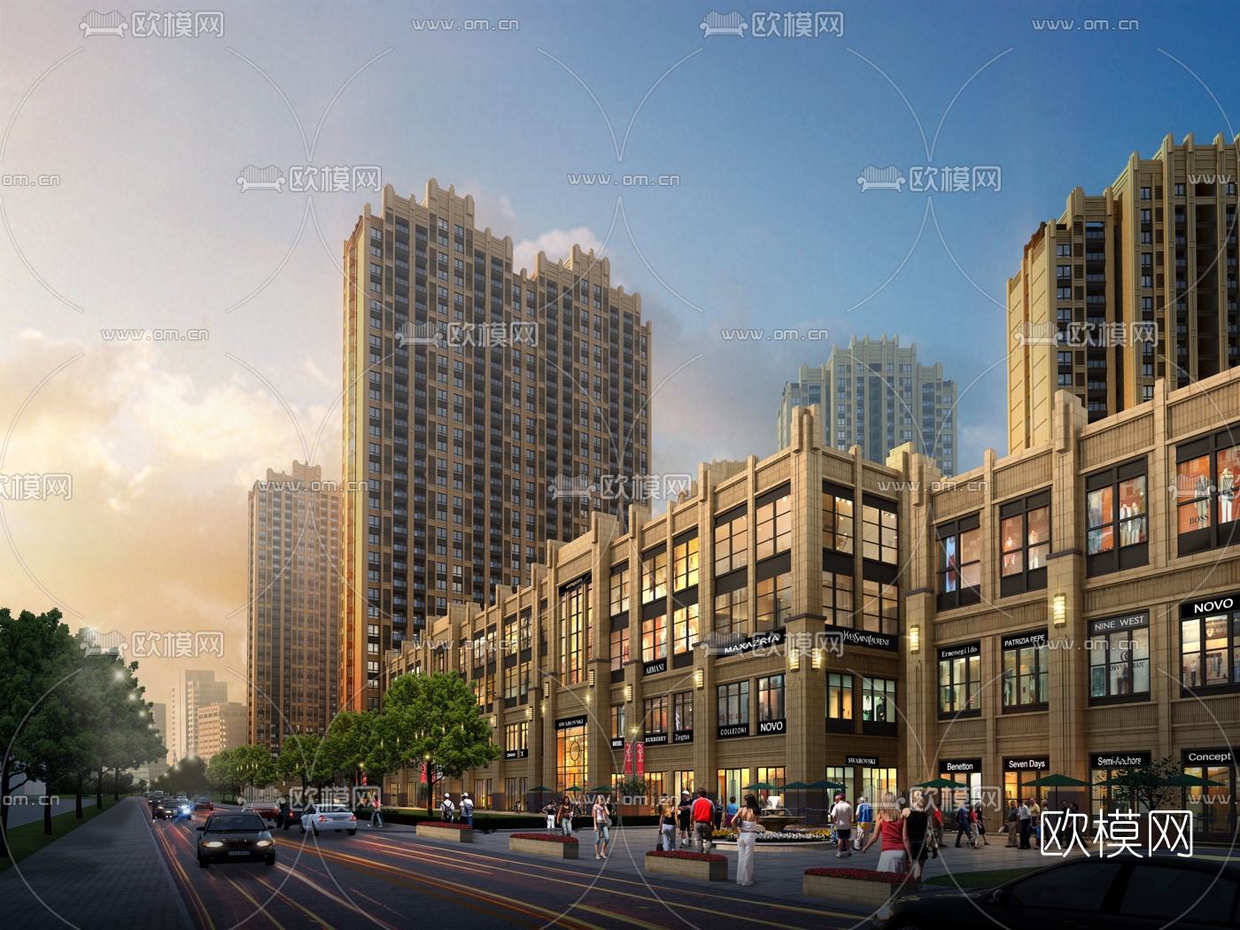 新古典沿街商业街3d模型下载