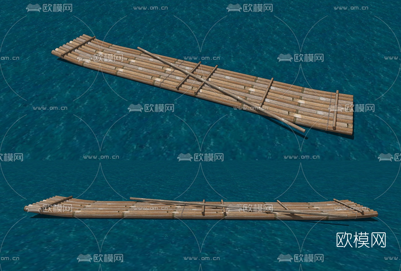 自然风竹排竹簰竹筏su模型下载（渲染图2）