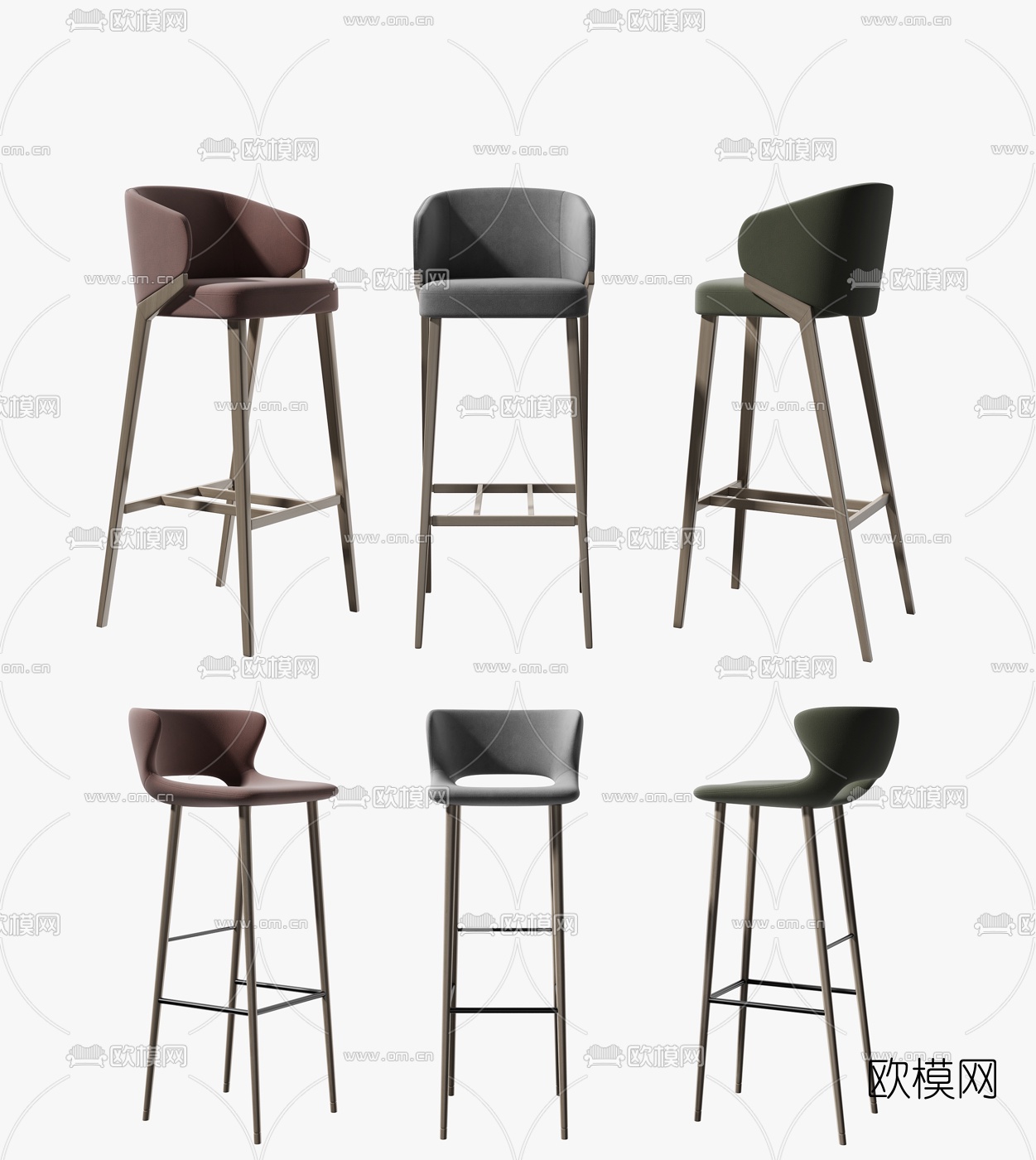 现代布艺靠背吧椅3d模型