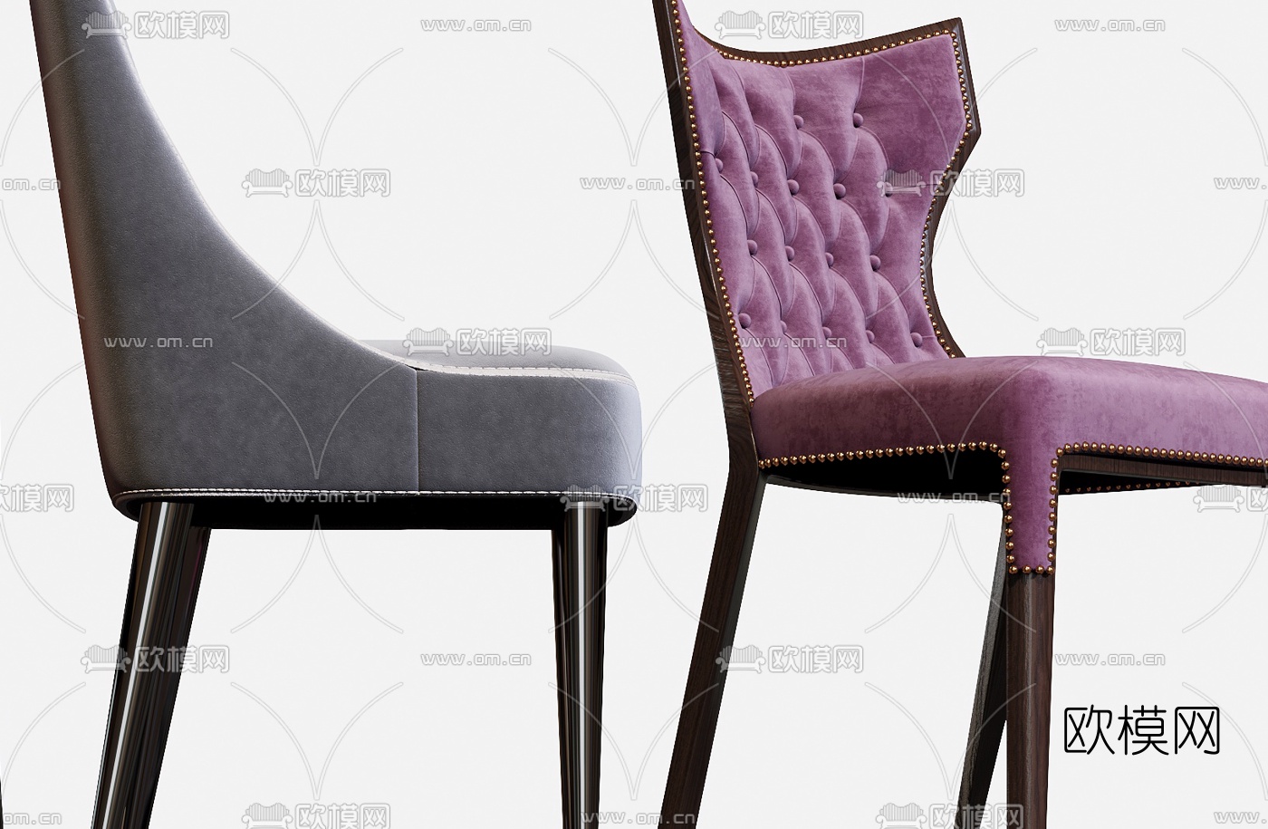 简欧绒布休闲椅单椅3d模型下载（渲染图3）