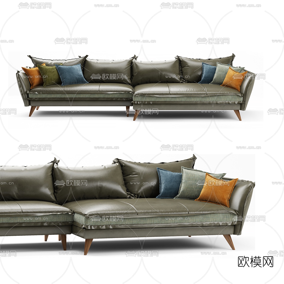 现代皮革转角多人沙发3d模型下载