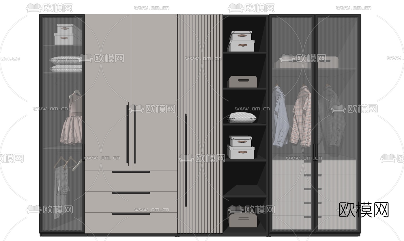 现代衣柜su模型下载