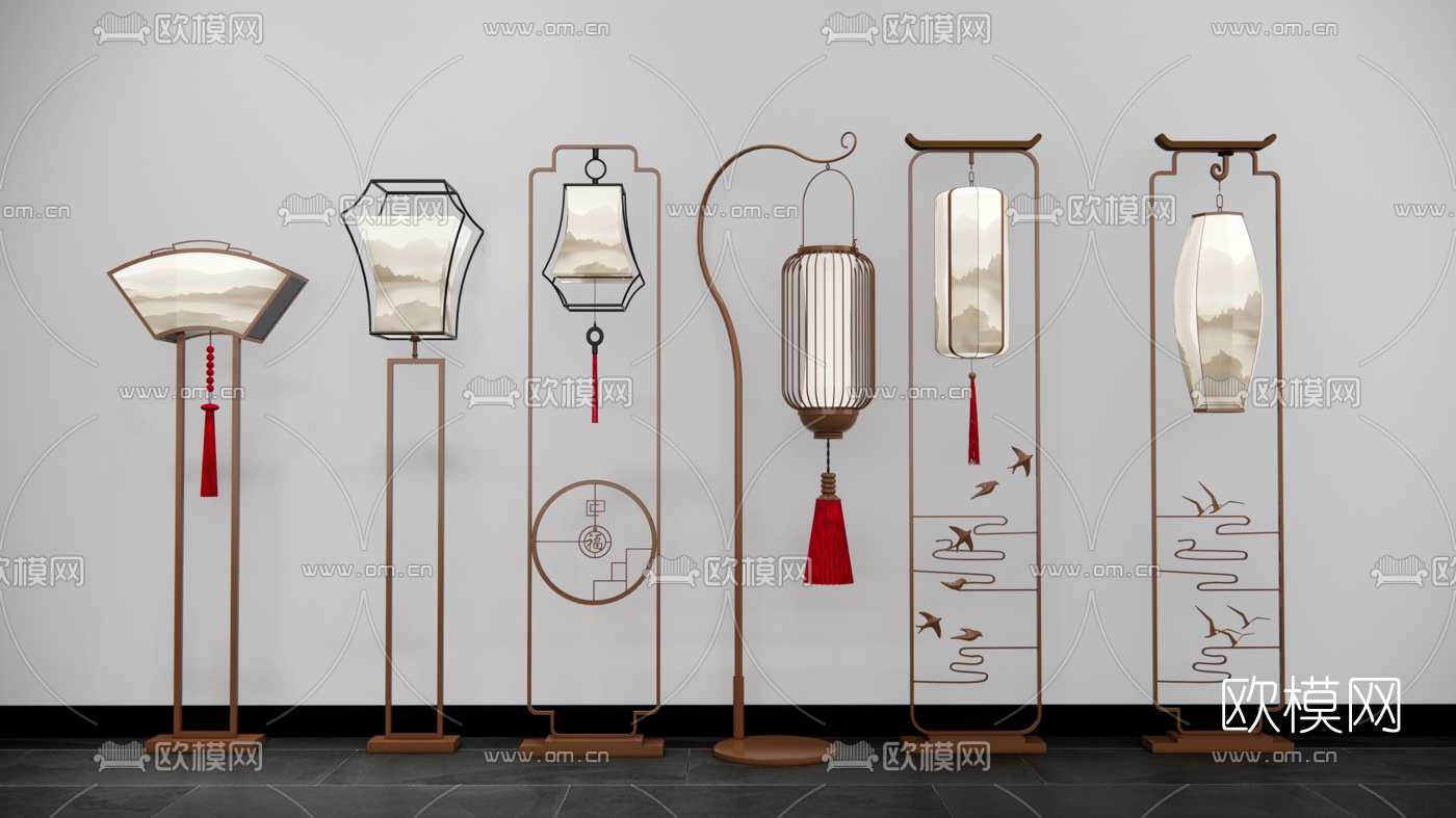 新中式轻奢落地灯su模型下载（渲染图1）