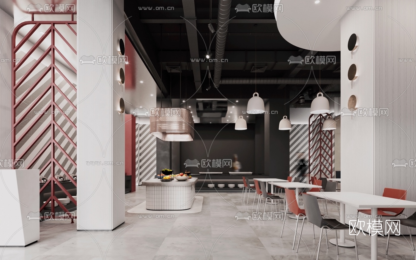 现代极简餐厅3d模型