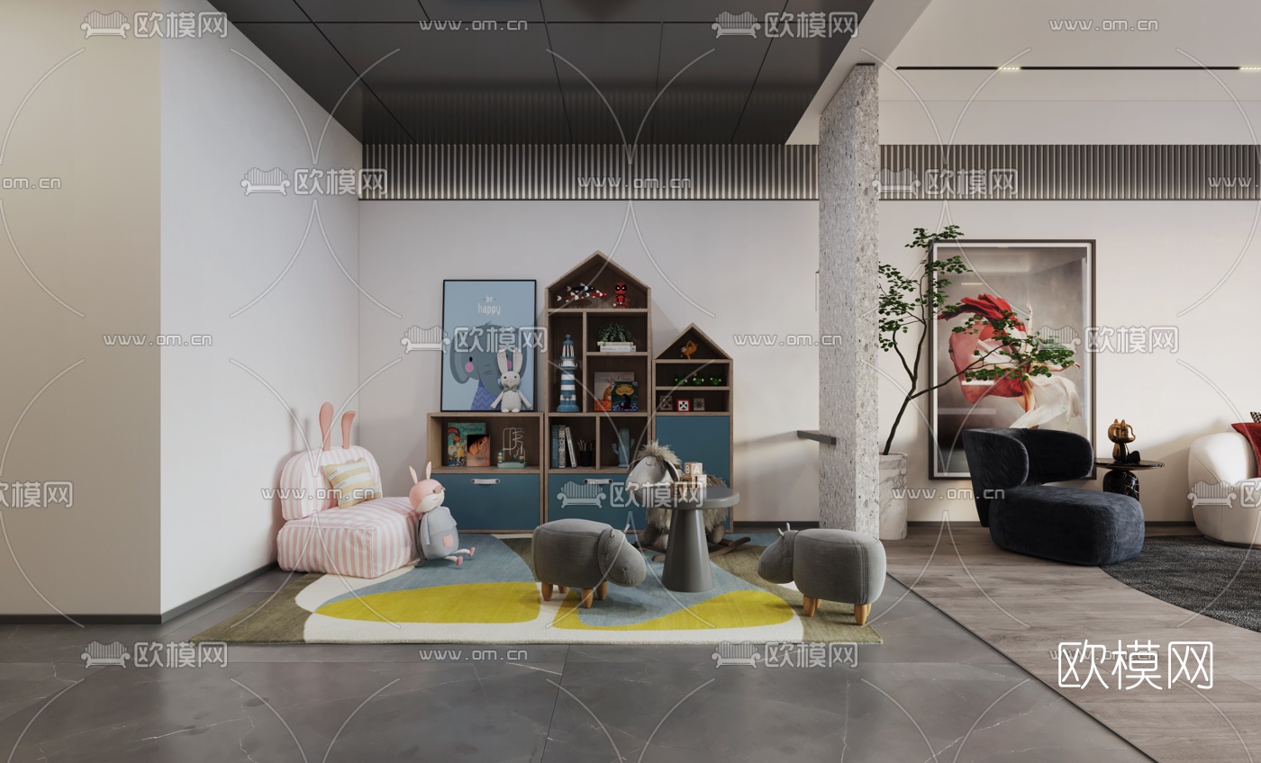 现代简约起居室3d模型下载（渲染图3）