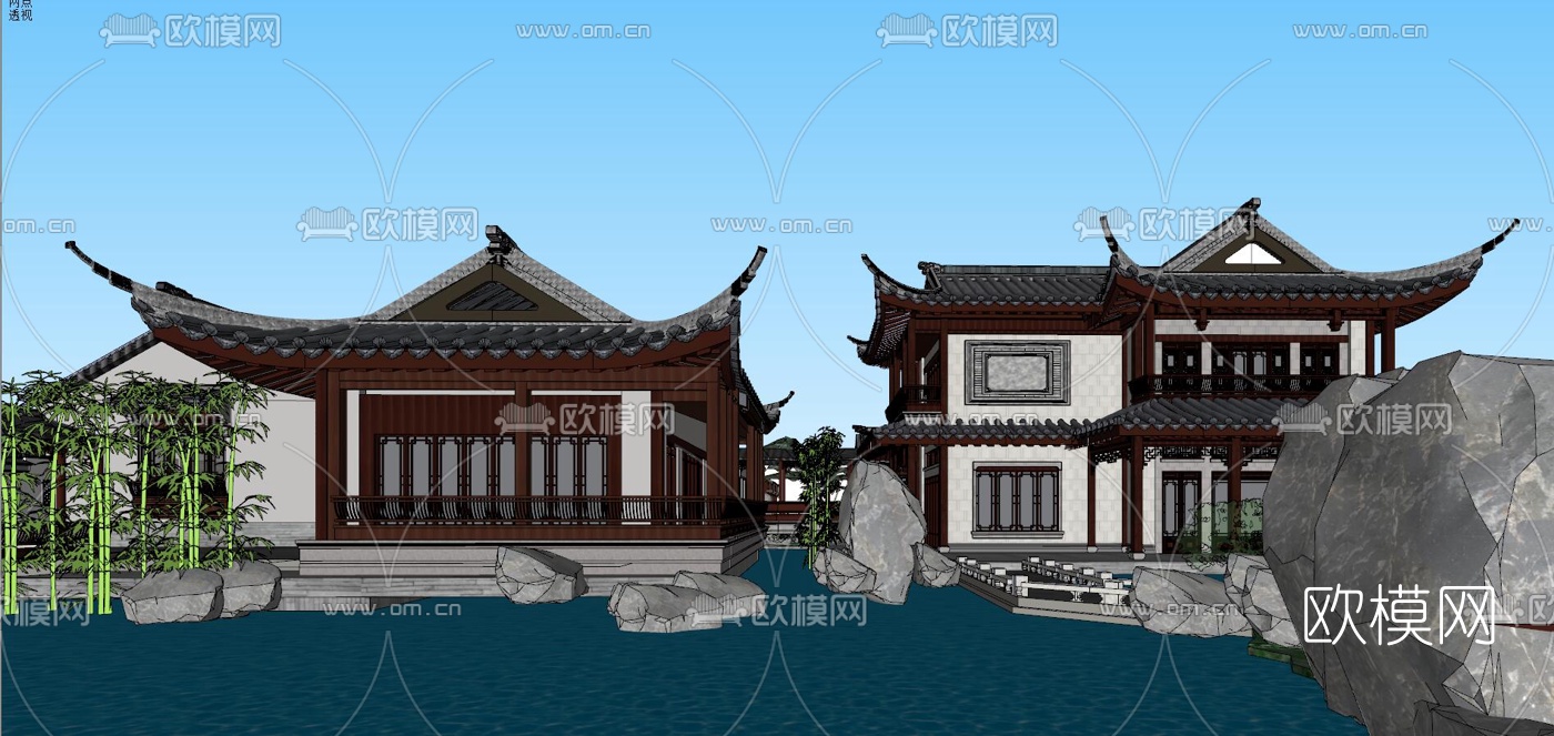 中式古建园林外观su模型