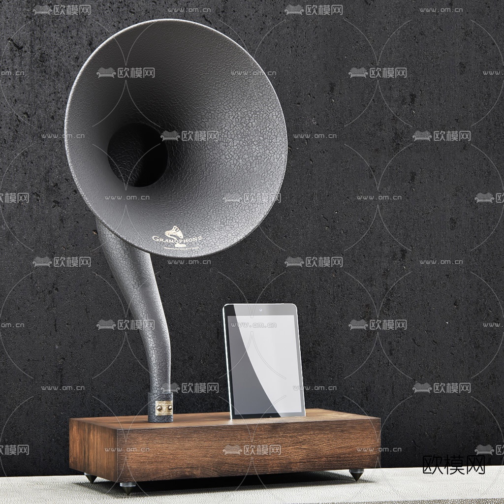 工业风蓝牙留声机音箱3d模型下载（渲染图4）