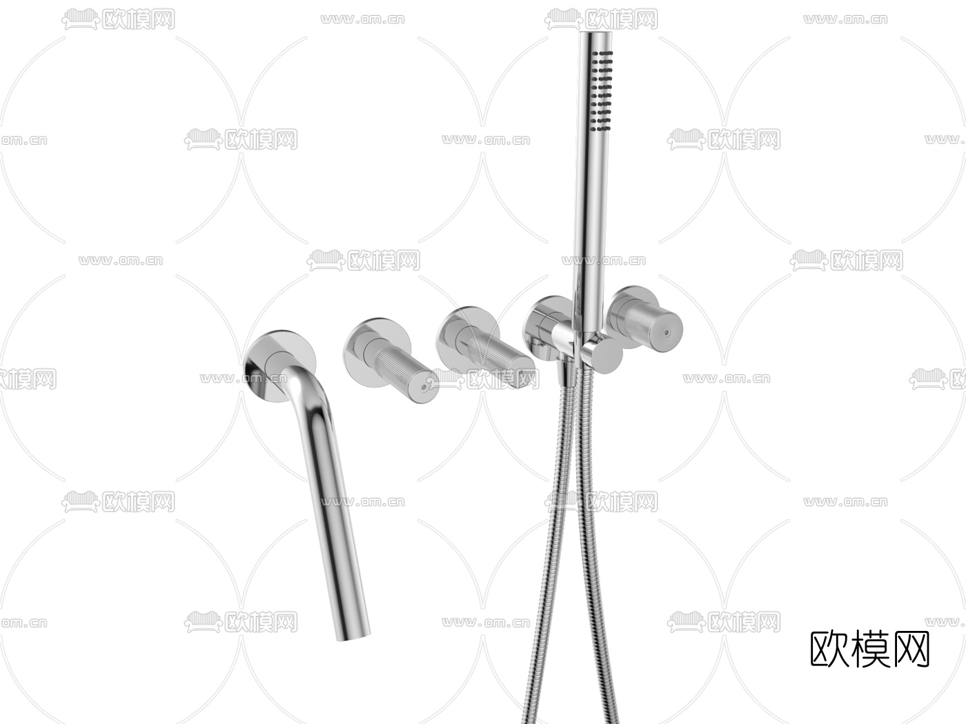 现代壁挂式水龙头花洒3d模型下载（渲染图3）