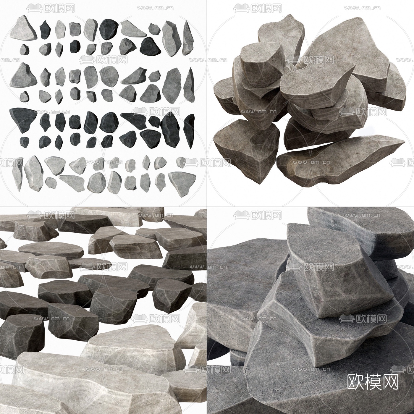 现代石头石块小品3d模型