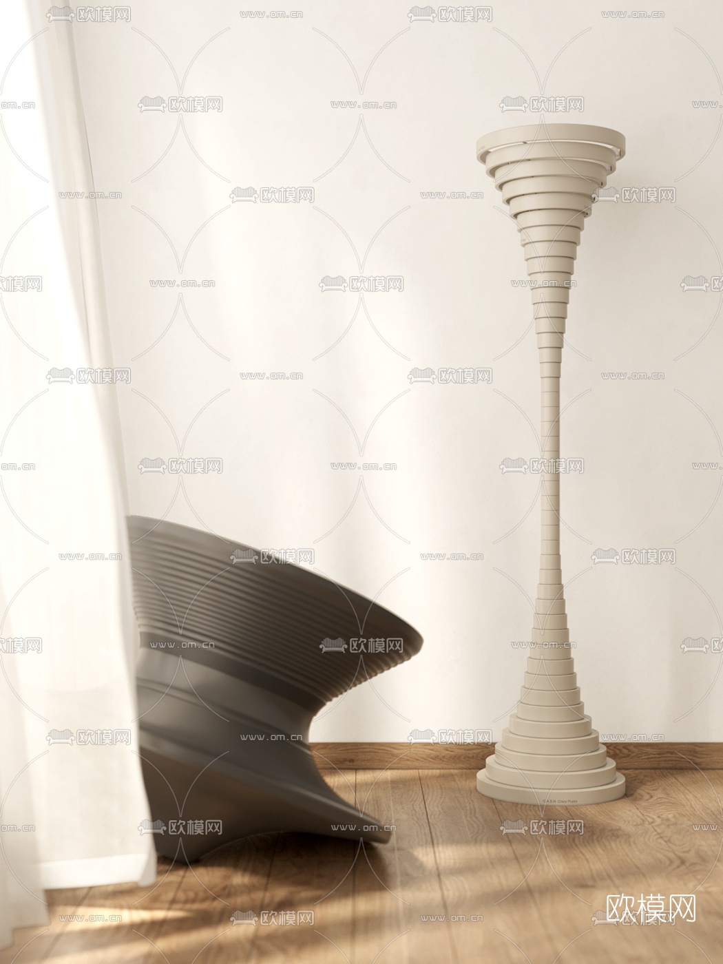 现代创意落地灯3d模型下载（渲染图2）