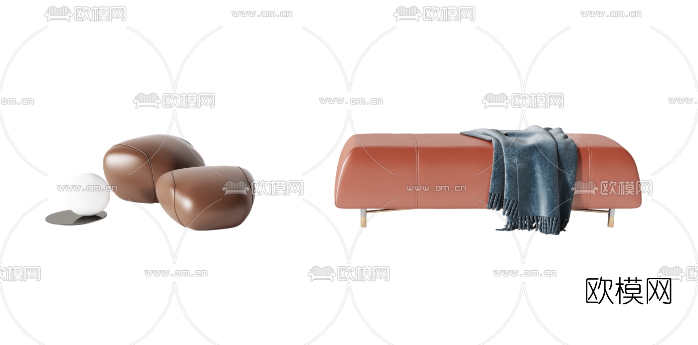 现代皮革脚踏3d模型下载（渲染图3）