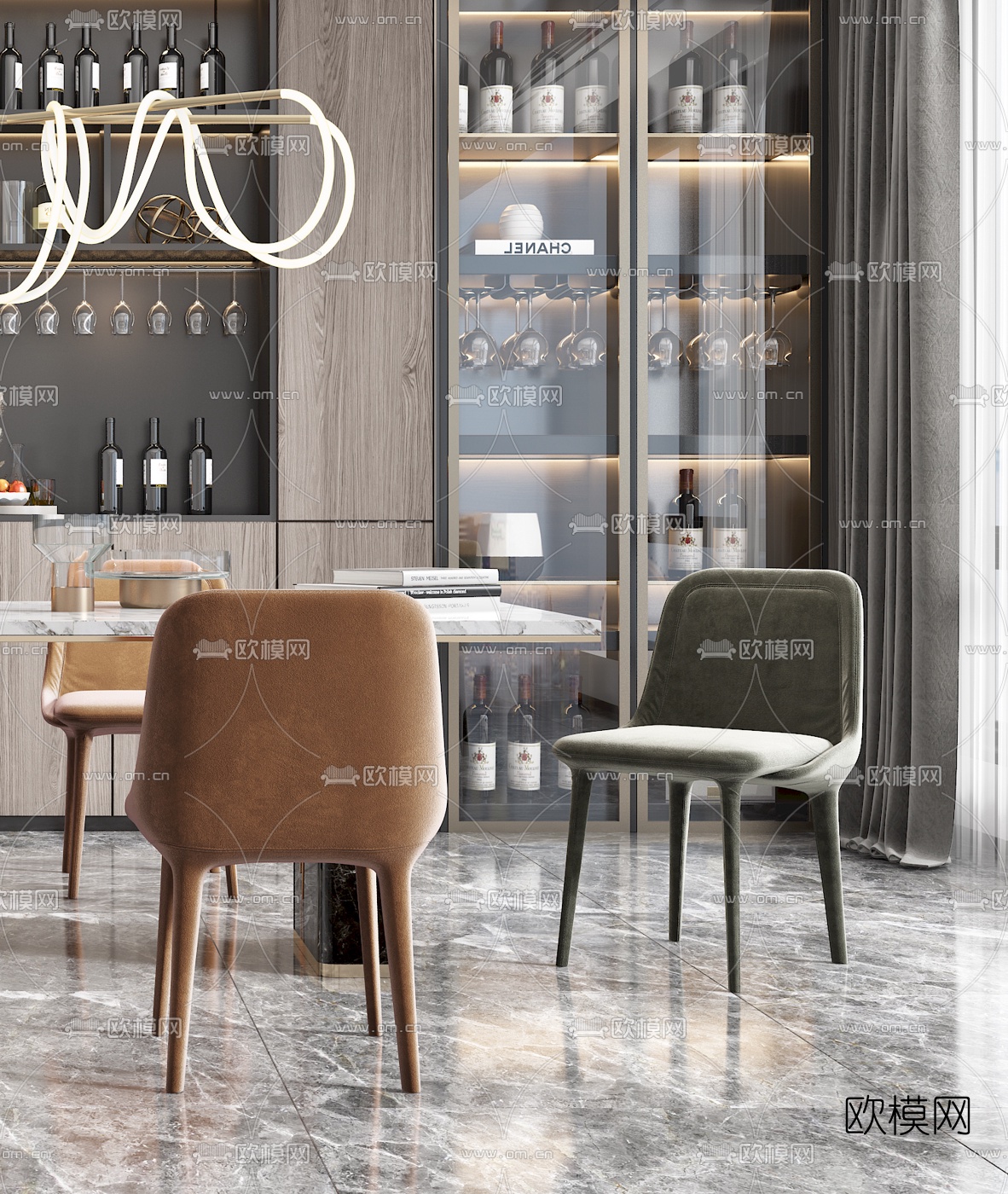 现代轻奢餐桌椅3d模型下载（渲染图4）