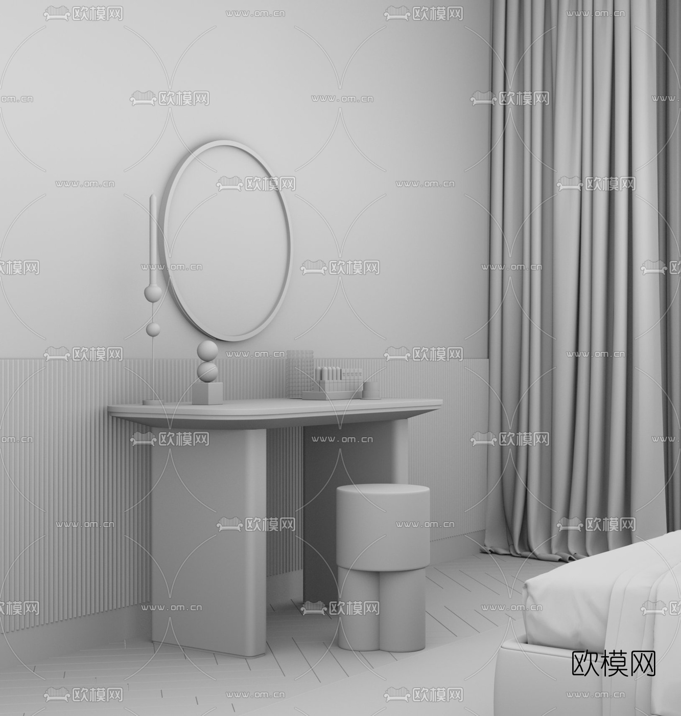 现代实木梳妆台su模型下载（渲染图3）