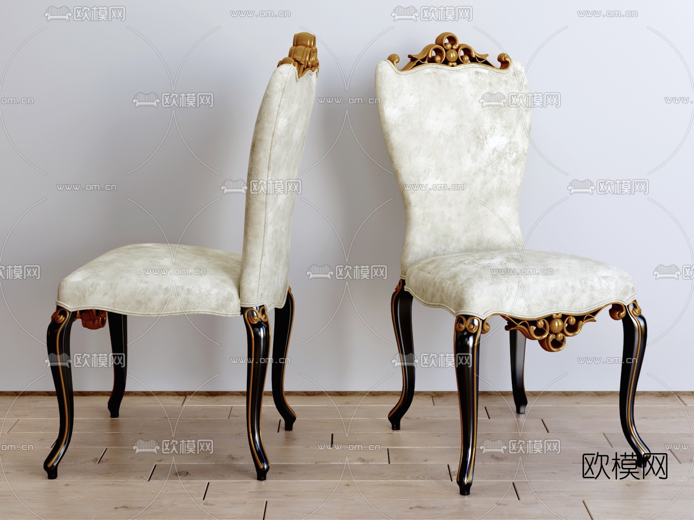 欧式布艺餐椅su模型下载（渲染图1）