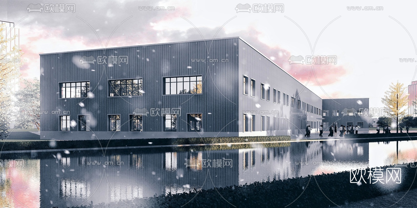 工业风厂房建筑外观3d模型下载