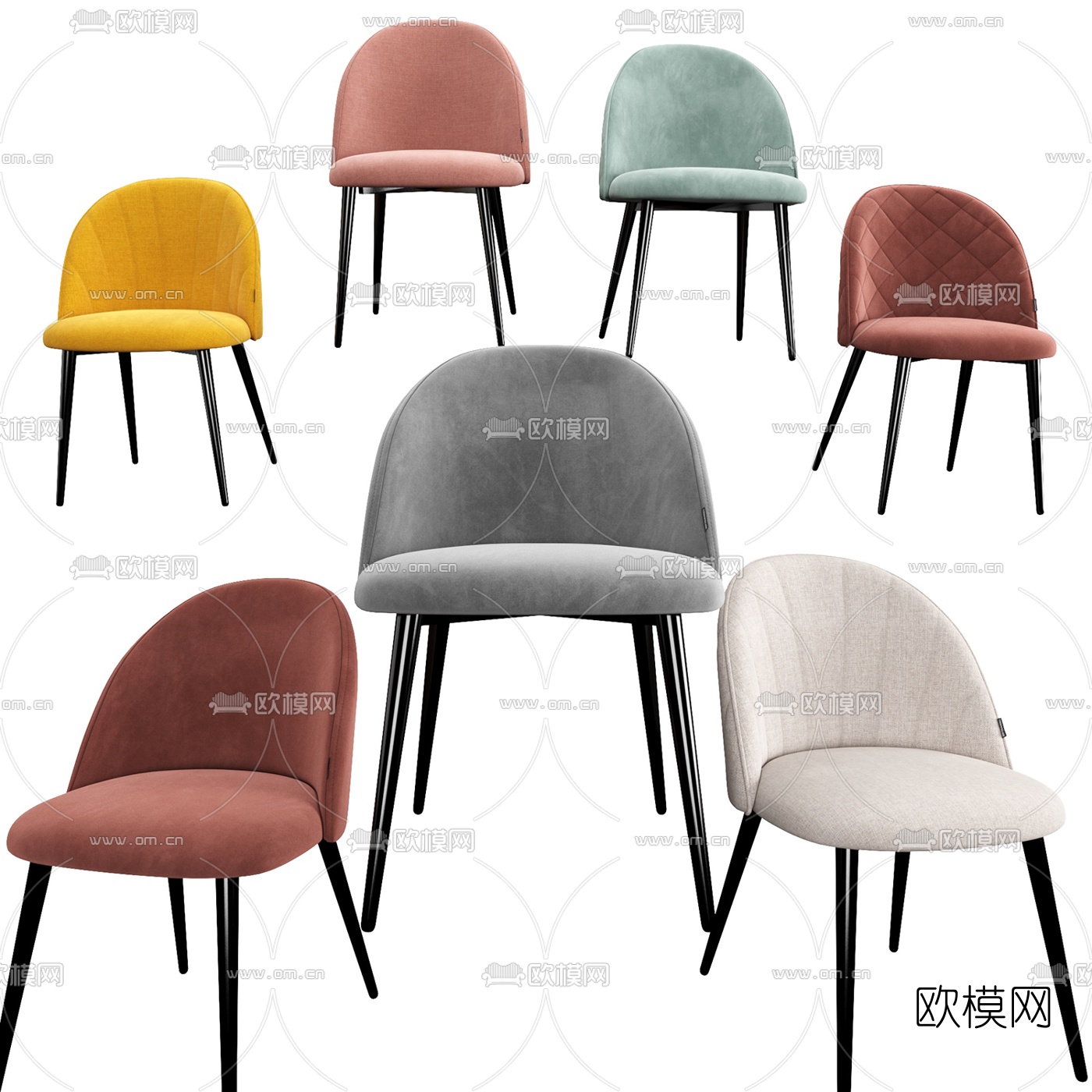 现代布艺餐椅单椅3d模型下载（渲染图1）