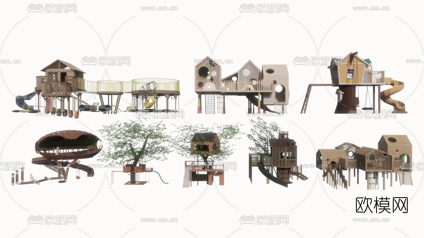 现代儿童滑梯游乐设施su模型下载