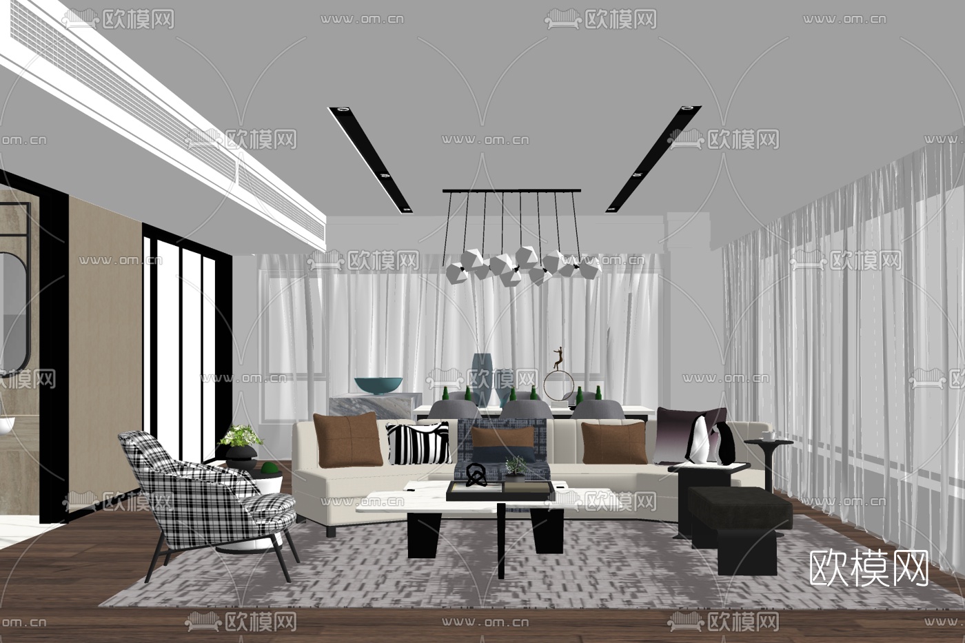 现代简约客厅免费su模型下载