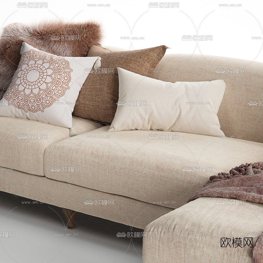北欧布艺多人转角沙发3d模型下载（渲染图3）