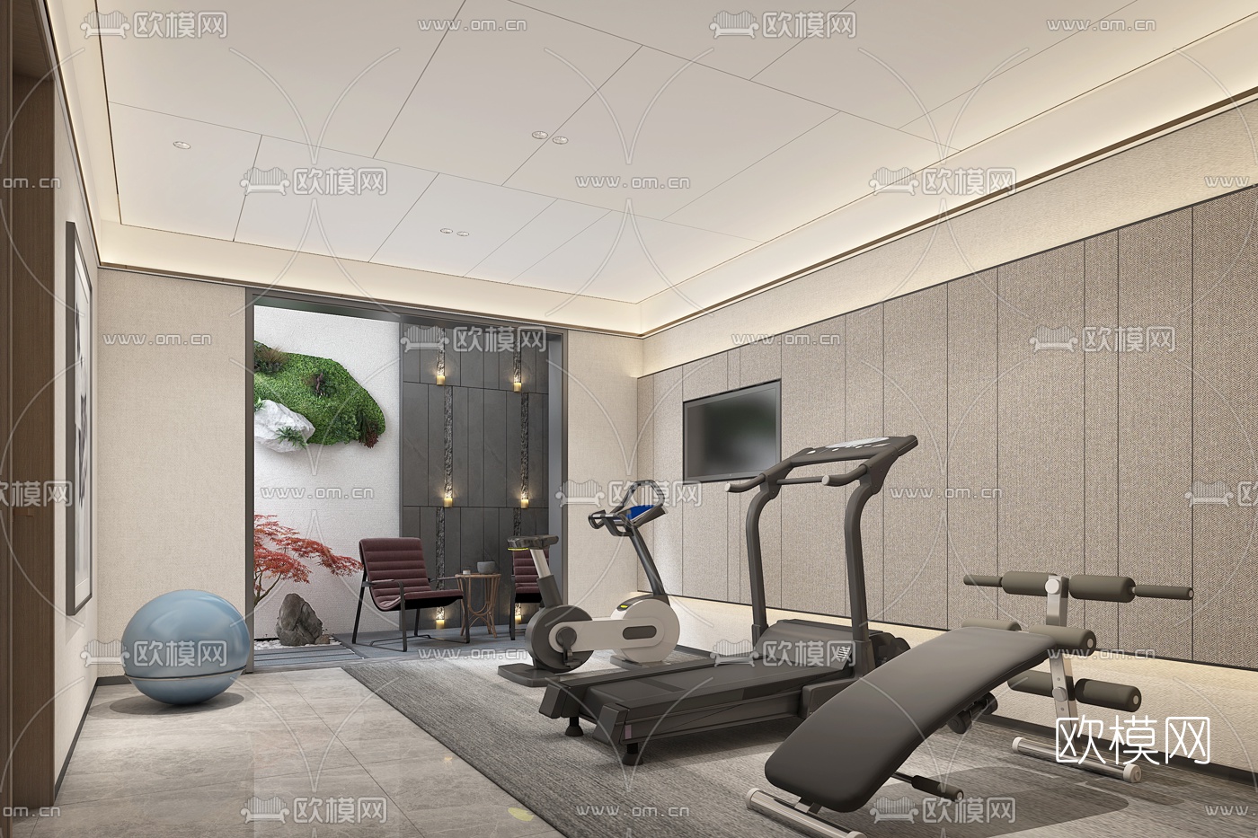 现代健身休闲室免费3d模型下载