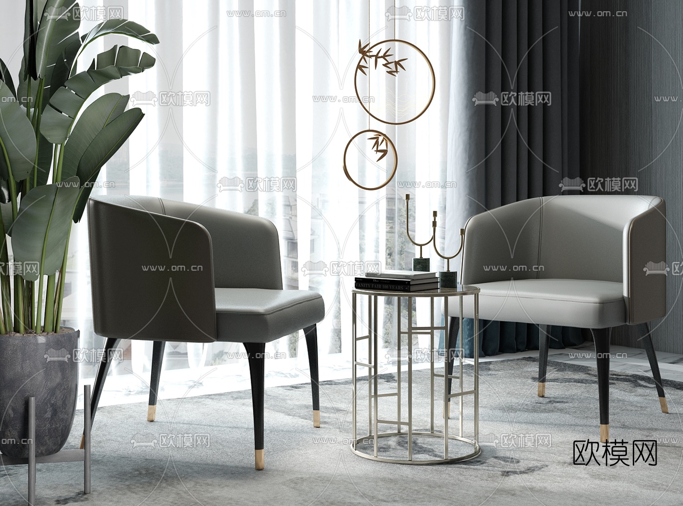 现代轻奢休闲椅角几3d模型下载