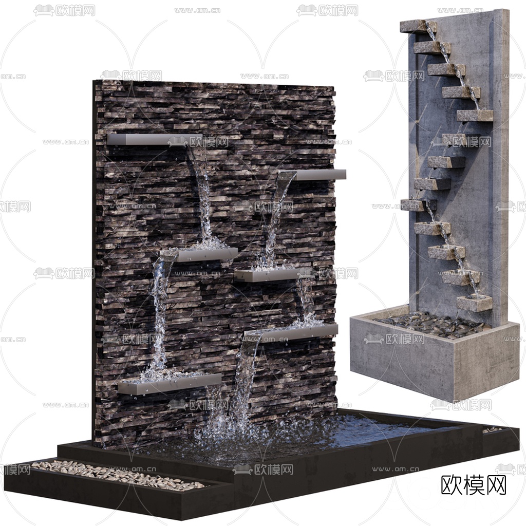 现代流水池景观小品3d模型
