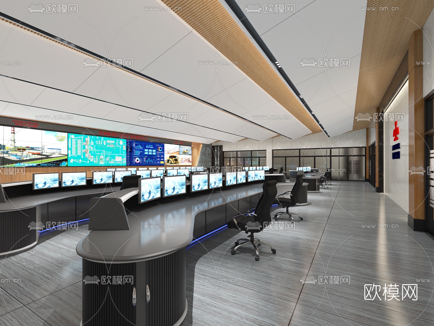 现代数据监控室免费3d模型下载（渲染图1）