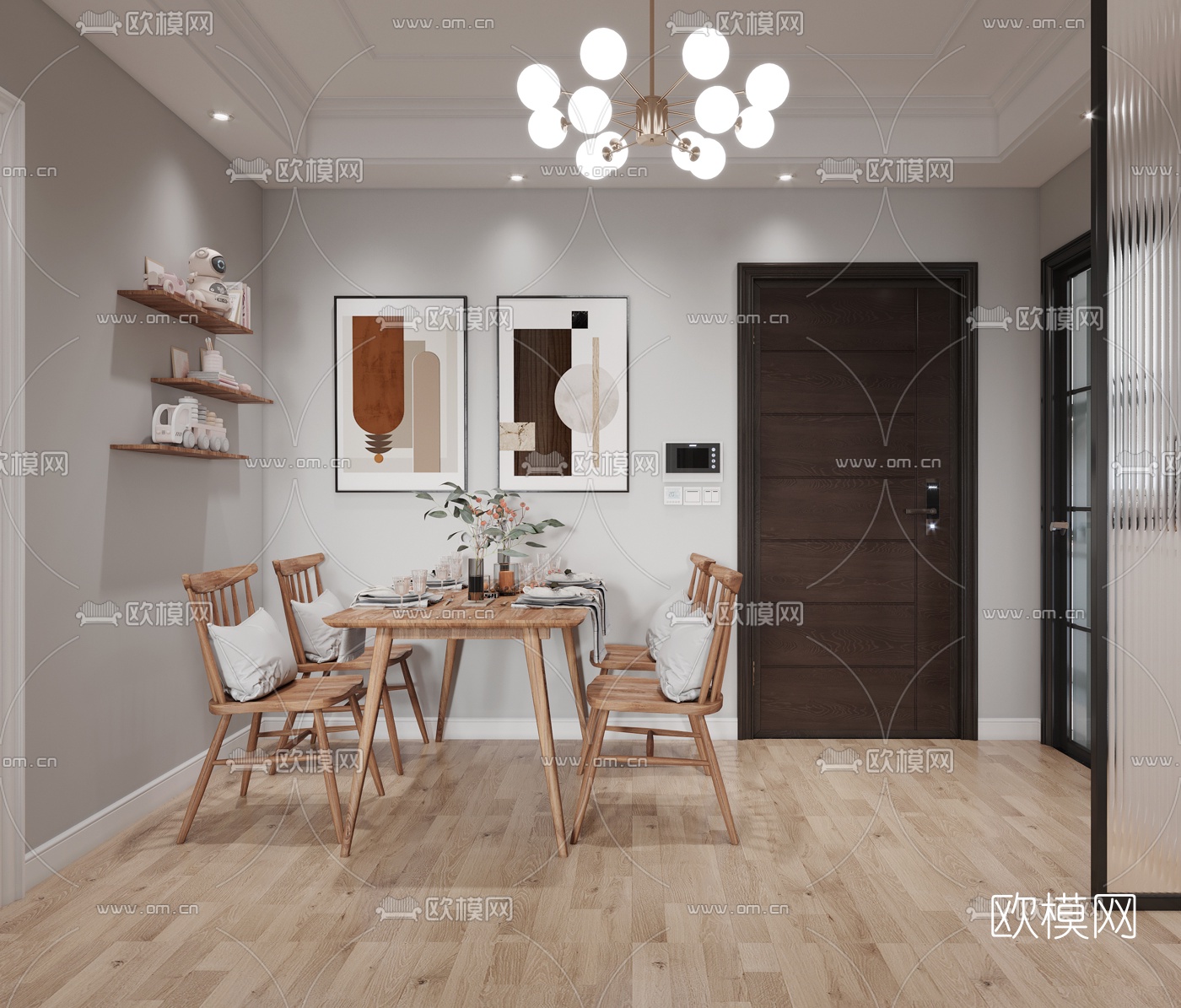 北欧简约客厅餐厅3d模型下载（渲染图2）