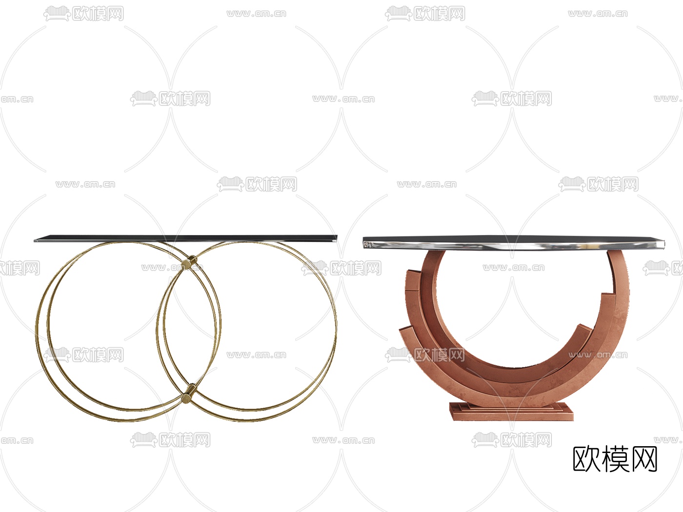 后现代圆环端景条案3d模型下载（渲染图2）